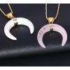 Natural Stones Crescent Moon Necklaces Pendants Purple Crystal Pink Quartz White Stone Gold Color Reiki Women Jewelry