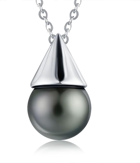 Lunar Belle Tahitian Black Pearl Pendant Necklace Sterling Silver, Timeless Jewelry Christmas Gift for Women Anniversary (Deep Sea Drop)