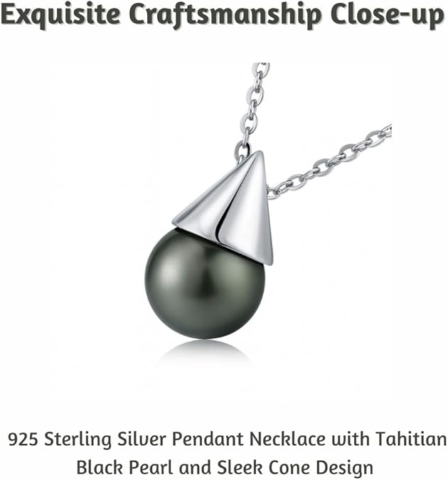 Lunar Belle Tahitian Black Pearl Pendant Necklace Sterling Silver, Timeless Jewelry Christmas Gift for Women Anniversary (Deep Sea Drop)