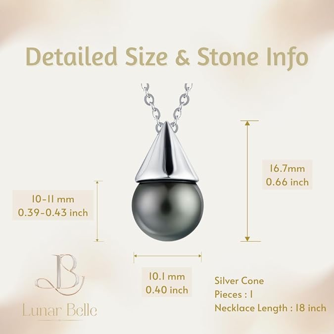Lunar Belle Tahitian Black Pearl Pendant Necklace Sterling Silver, Timeless Jewelry Christmas Gift for Women Anniversary (Deep Sea Drop)