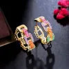 New Trendy Colorful Micro Pave CZ Stones Gold Plated Geometric Cuban Chain Link Hoop Earrings for Women Jewelry