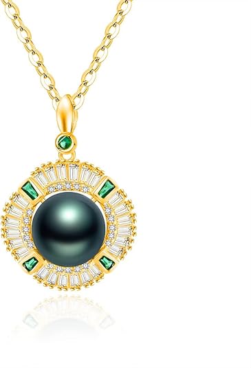 Gifts for Women-Tahitian-Black-Pearl-Necklace-Gift for Wife Wedding Birthday Anniversary-Mom Girlfriend Her Mothers Day Valentines Day Christmas-18K Gold Plated Sterling Silver Pearl Pendant NO057