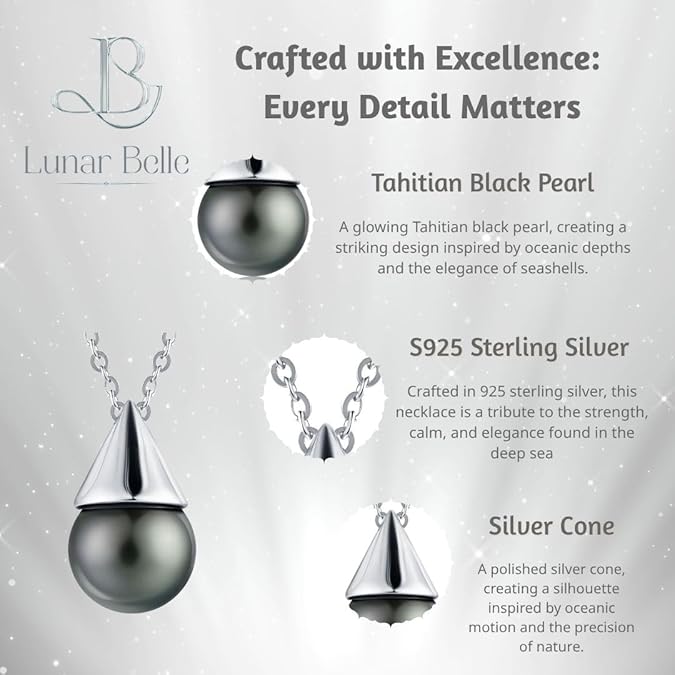 Lunar Belle Tahitian Black Pearl Pendant Necklace Sterling Silver, Timeless Jewelry Christmas Gift for Women Anniversary (Deep Sea Drop)
