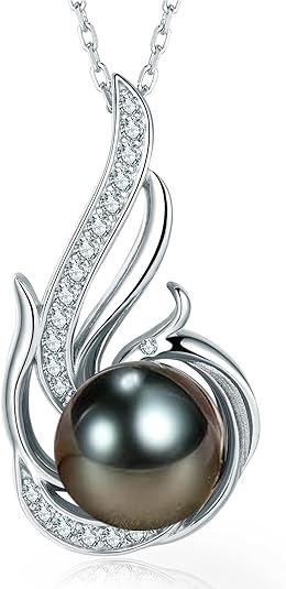 Tahitian Black Pearl Necklaces for Women  - Pearl Necklace Phoenix Pendant | with 925 Sterling Silver 18" Chain - Christmas Mothers Day Valentine's Day Gifts For Women Wife Mom Grandma Girlfriend Daughter Her Best Friend Birthday Anniversary Fine Jewelry