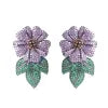 Big Chunky Micro Pave Purple Cubic Zirconia Stones Statement Luxury Flower Wedding Bridal Party Long Earrings