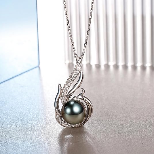 Tahitian Black Pearl Necklaces for Women  - Pearl Necklace Phoenix Pendant | with 925 Sterling Silver 18" Chain - Christmas Mothers Day Valentine's Day Gifts For Women Wife Mom Grandma Girlfriend Daughter Her Best Friend Birthday Anniversary Fine Jewelry