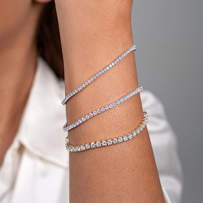 Privosa Fine Jewelry 3 to 20 Carat Lab Grown Diamond Tennis Bracelet for Women I 14k White or Yellow Gold Bracelet (E-F, VS1, cttw) 7 Inches Long