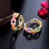 New Trendy Colorful Micro Pave CZ Stones Gold Plated Geometric Cuban Chain Link Hoop Earrings for Women Jewelry
