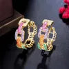 New Trendy Colorful Micro Pave CZ Stones Gold Plated Geometric Cuban Chain Link Hoop Earrings for Women Jewelry