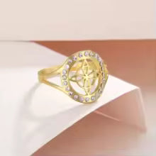 Skyrim Witchcraft Witch Knot Clear Zircon Round Ring Stainless Steel Gold Color Adjustable Finger Rings Vintage Amulet Jewelry