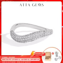 ATTAGEMS Sparkling Full D Color Moissanite Ring for Women VVS1 Lab Diamond Wavy Band S925 Sterling Silver Stackable Wedding Gift