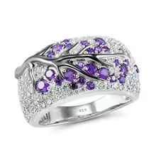 S925 Classic Stainless steel Silver plated Plum Blossom Lady's Oil Drawing Ring For Women Diamond inlay Jewelry Size 6-11