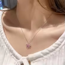 Y2K Pink Planet Heart Zircon Pendant Necklaces Women Fashion Aesthetic Clavicle Chain Necklace Valentines Day Gift Party Jewelry