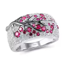 S925 Classic Stainless steel Silver plated Plum Blossom Lady's Oil Drawing Ring For Women Diamond inlay Jewelry Size 6-11